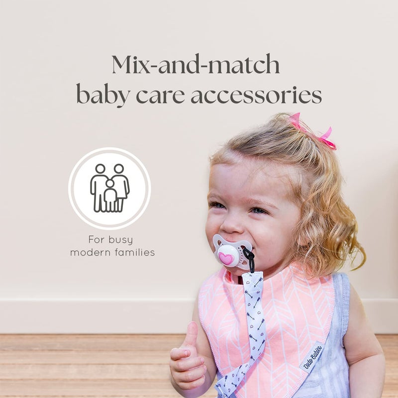 Dodo Babies Pacifier Clip with Case Set - 5-Piece Set, Pink & Gray Prints - Universal Binkie Clip & Holder Fits Most Pacifiers & Teethers - Secure Fastener for Bibs & Baby Car Seat - Image 2
